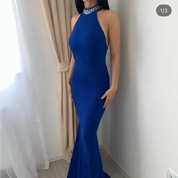 Quiz Blue Rhinestone Maxi Dress Gown